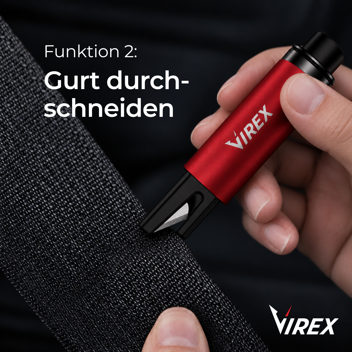 Strumento di emergenza per auto 2-in-1 frangivetro e tagliacinture VIREX™