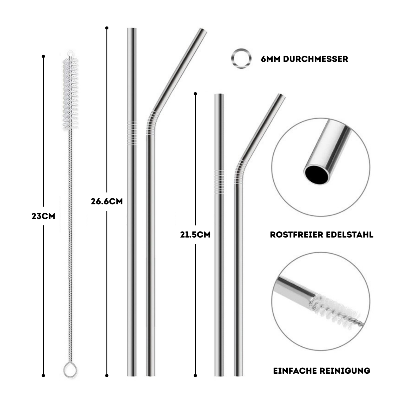Edelstahl Strohhalme 12er Set